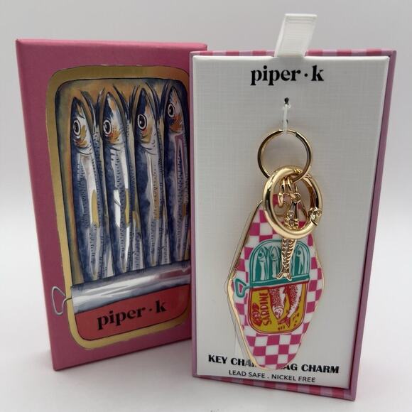 Piper K Keychain Bag Charm Sardine Tin Pink Gold Retro Summer Gift Accessory - Picture 3 of 5
